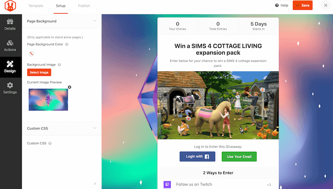 Hinzufügen eines Hintergrundbilds zu einem Twitch-Werbegeschenk