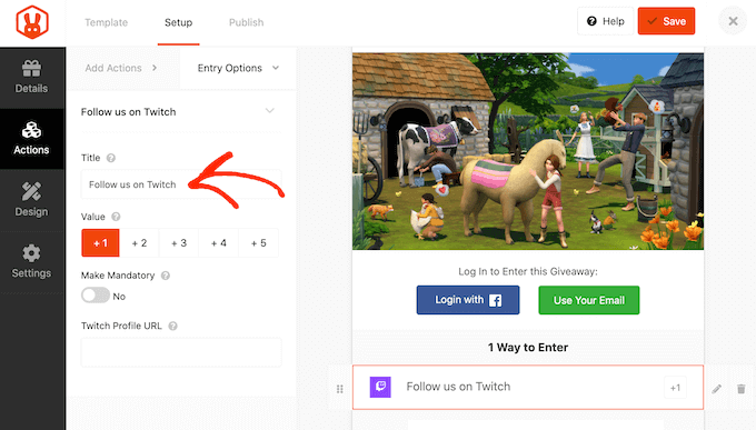 Hinzufügen einer Twitch-Aktion zu einem WordPress-Wettbewerb