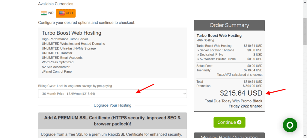 Página de pago A2Hosting