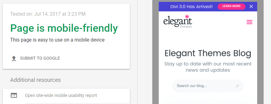 谷歌移动友好性测试的一个例子。