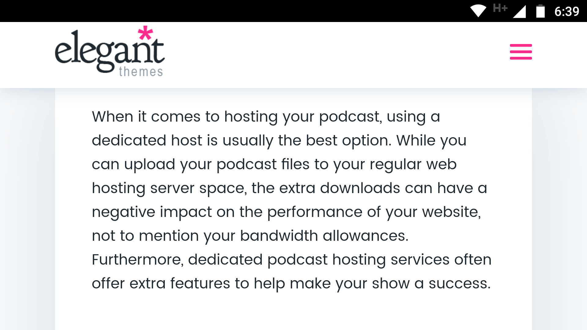 优雅主题文章的屏幕截图。