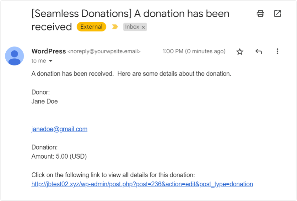 e-mail donator de donații fără întreruperi