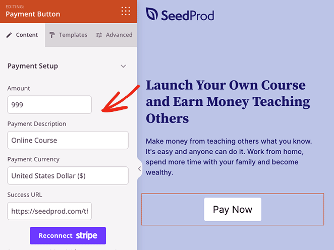 결제 버튼 설정 - SeedProd Payment button settings