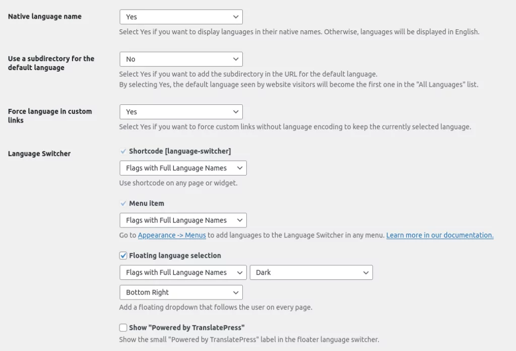 TranslatePress หน้าการตั้งค่าทั่วไป