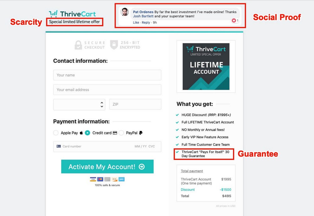ตัวอย่างการชำระเงินของ ThriveCart