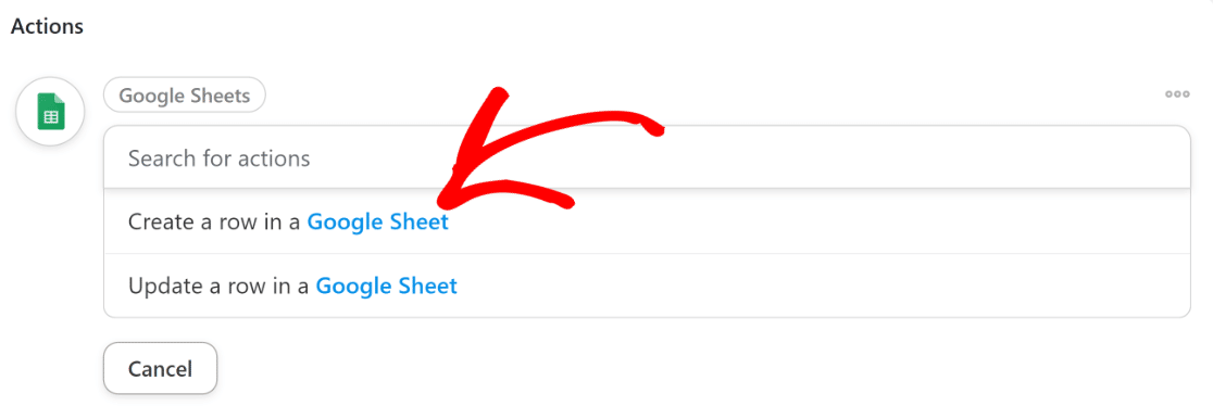 Google sheets action