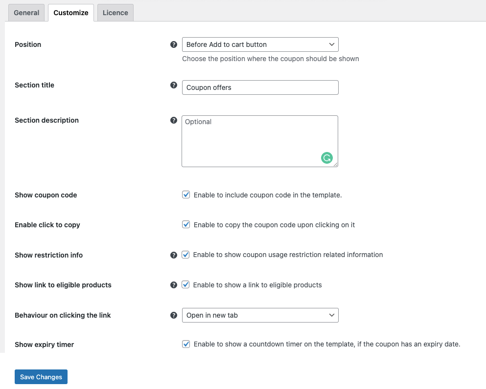 ปรับแต่งส่วนรายการคูปอง WooCommerce