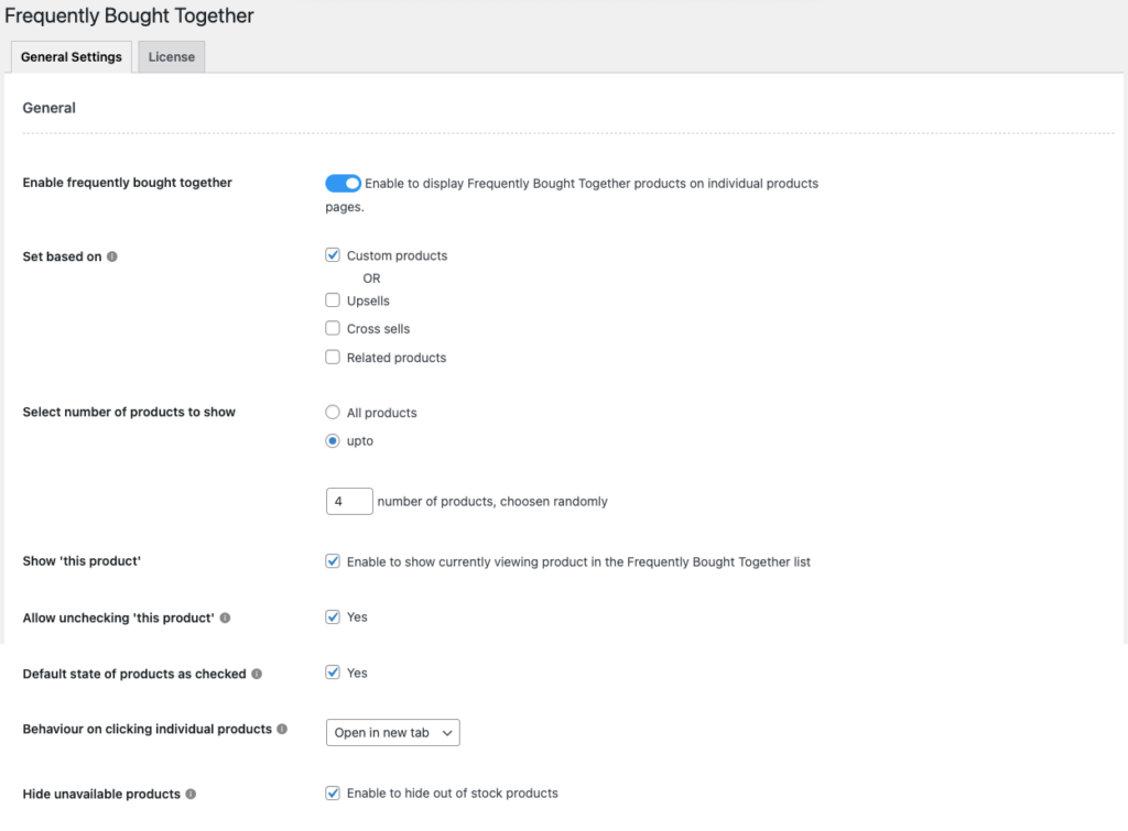 Configuraciones generales compradas juntas con frecuencia