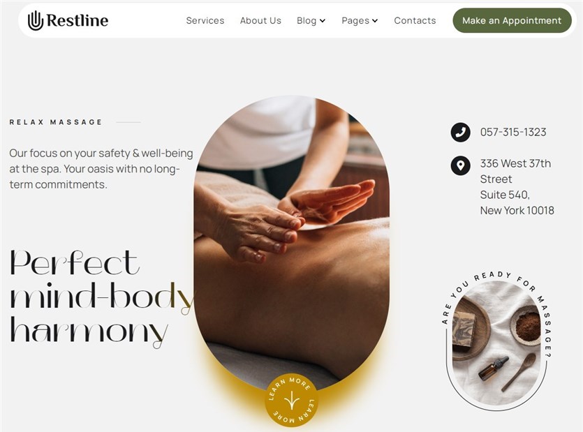 เทมเพลตเว็บไซต์ของนักนวดบำบัด restline wordpress