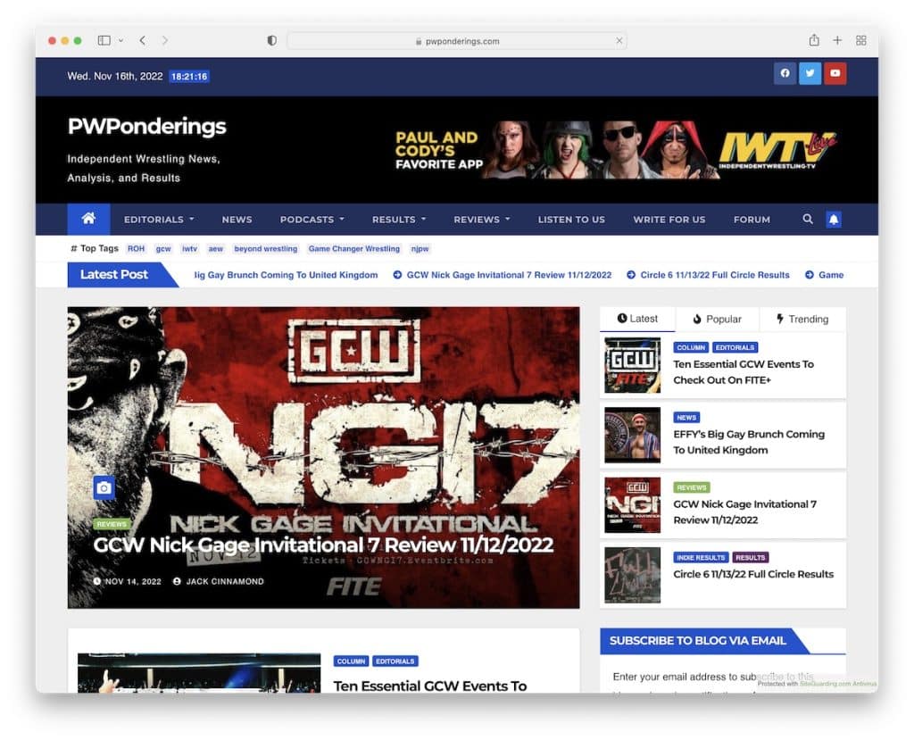 Beispiel für eine pwponderings Bluehost-Website