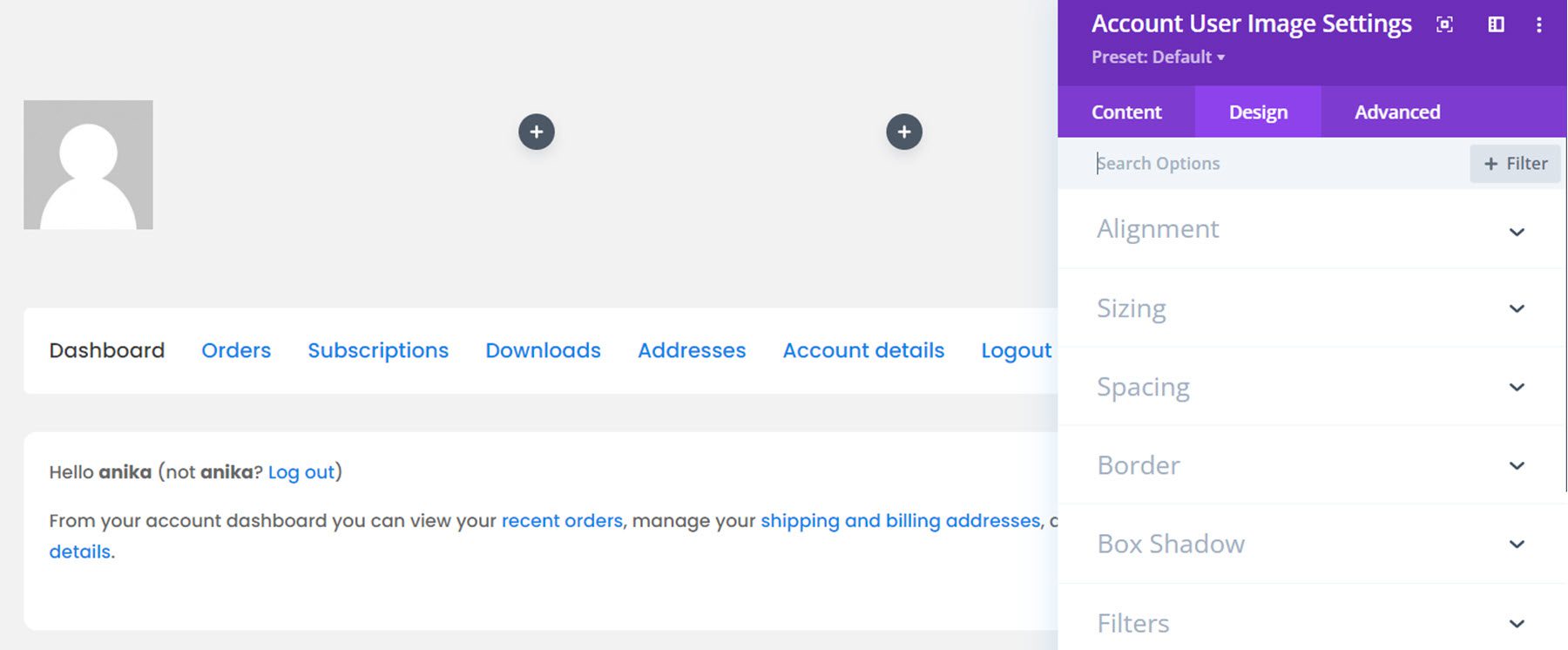 Divi プラグインは、Divi Shop Builder アカウントのユーザー画像を強調表示します