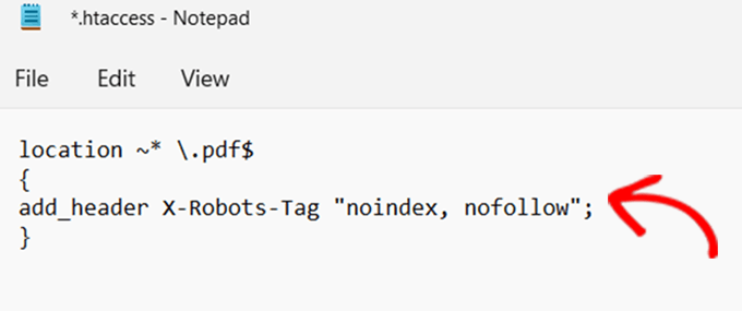 X-robots-tag ใน Notepad
