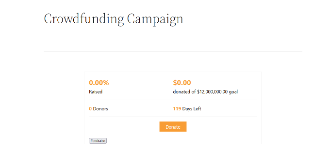 WP Charitable'da kitle fonlaması önizlemesi