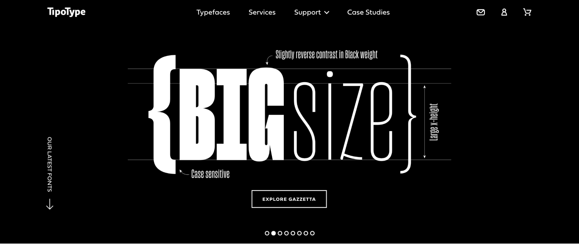 Página de inicio de TipoType con tipografía en negrita sobre un fondo oscuro