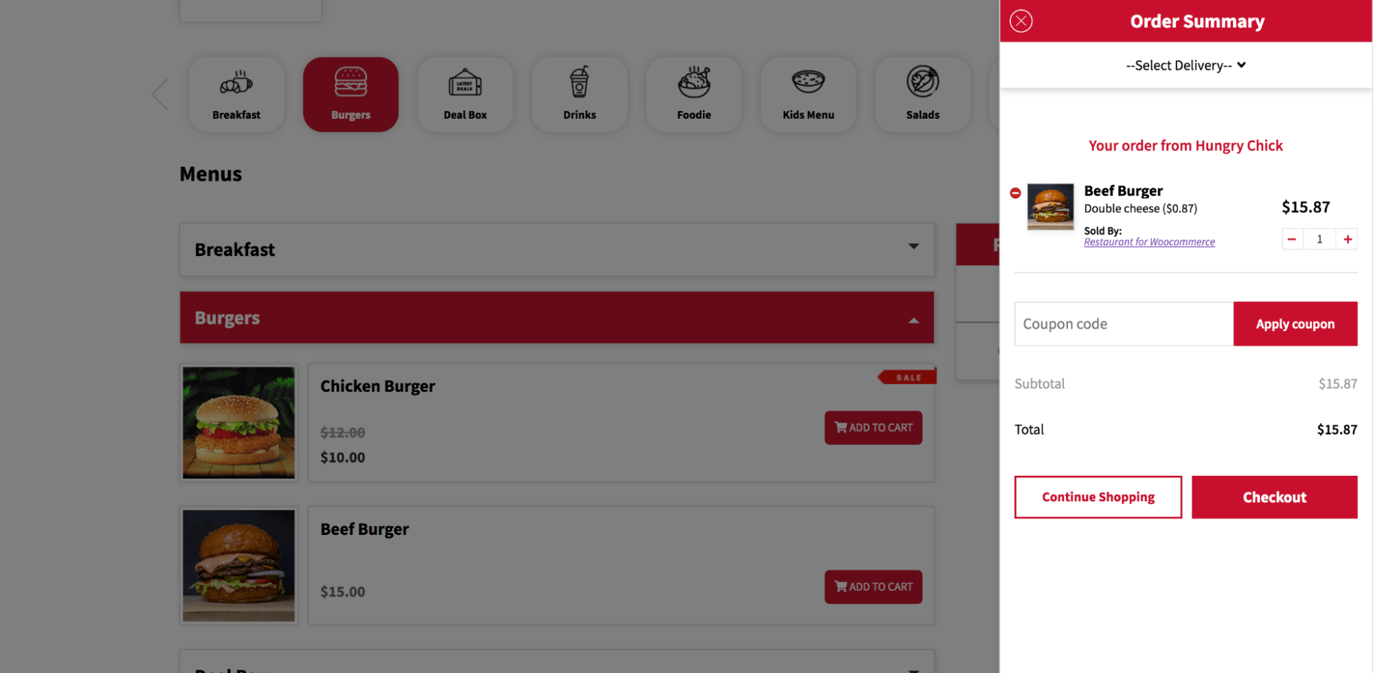resumen del pedido con la extensión Restaurant for WooCommerce