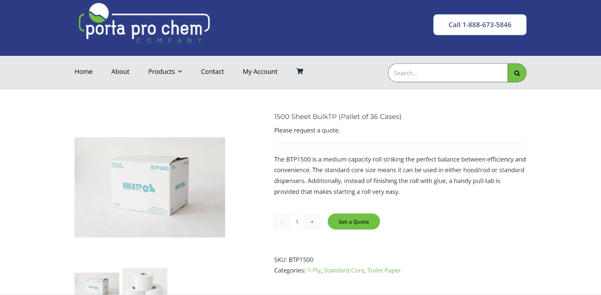 Página del producto Porta Pro Chem, que muestra un botón "obtener una cotización"