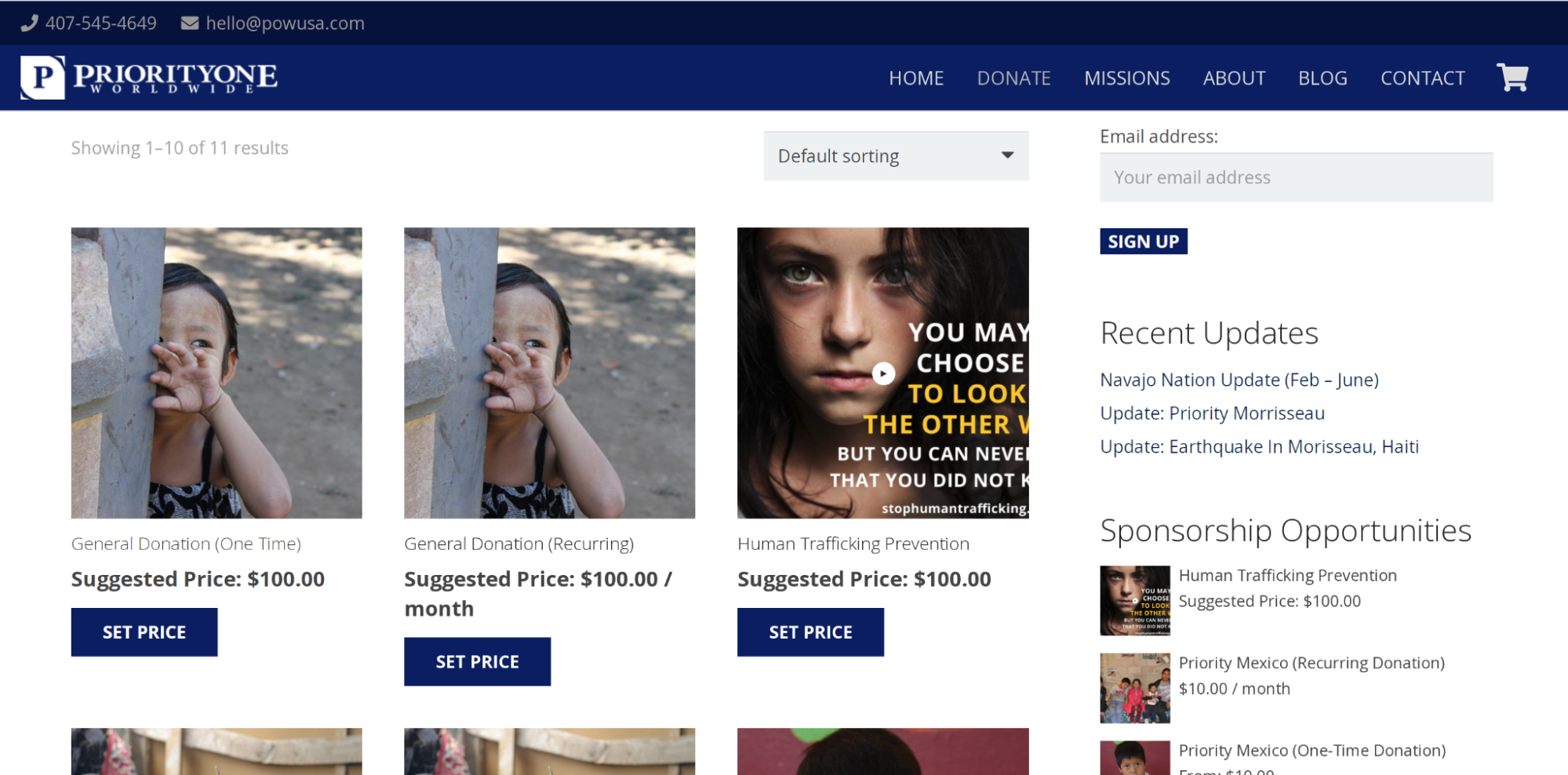 Opciones de donación de Priority One Worldwide