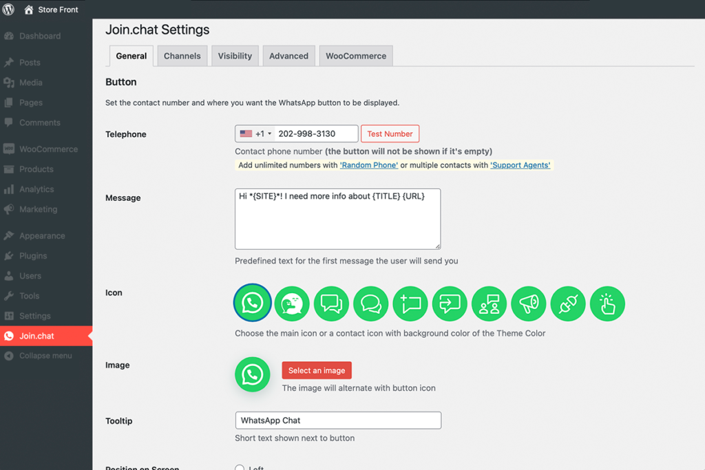 Configuración de Joinchat