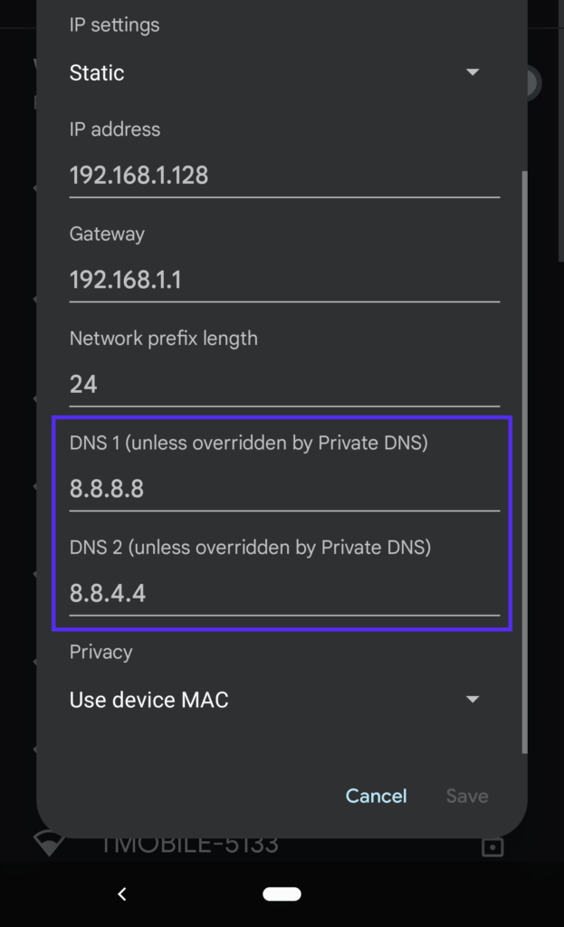 إزالة خطأ DNS_PROBE_FINISHED_NXDOMAIN من Android