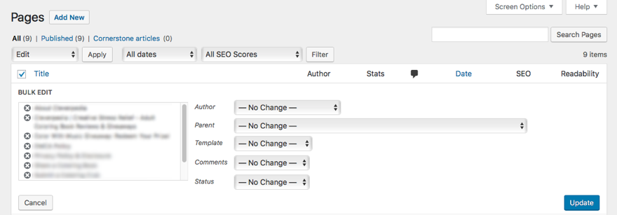 在 WordPress 中批量编辑页面