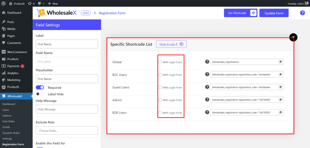 Como criar formulário de registro WooCommerce para usuários B2B e B2C 10 WholesaleX Shortcode List