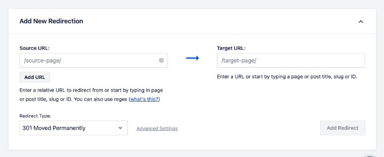 添加新的重定向 - IsItWP - 免费的 WordPress 主题检测器 add new redirection