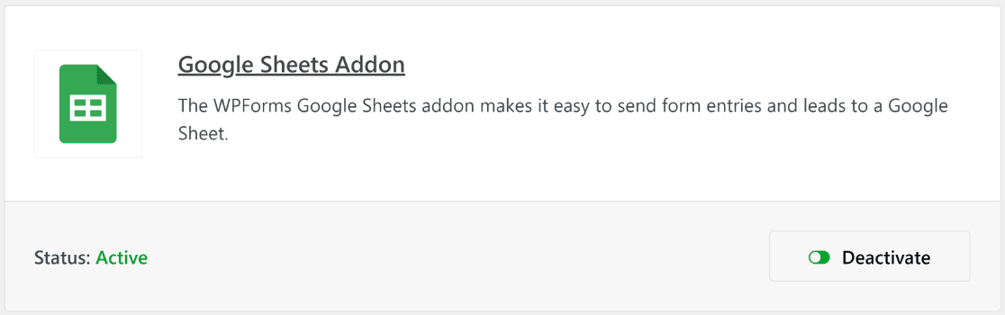 google sheets addon active