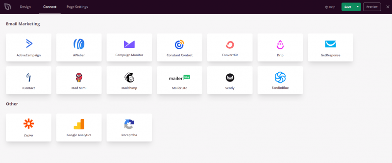 Intégrations de formulaire Optin - SeedProd SeedProd email integrations