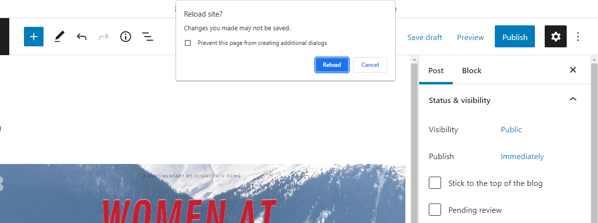 avertissement de WordPress que vous pourriez perdre des modifications