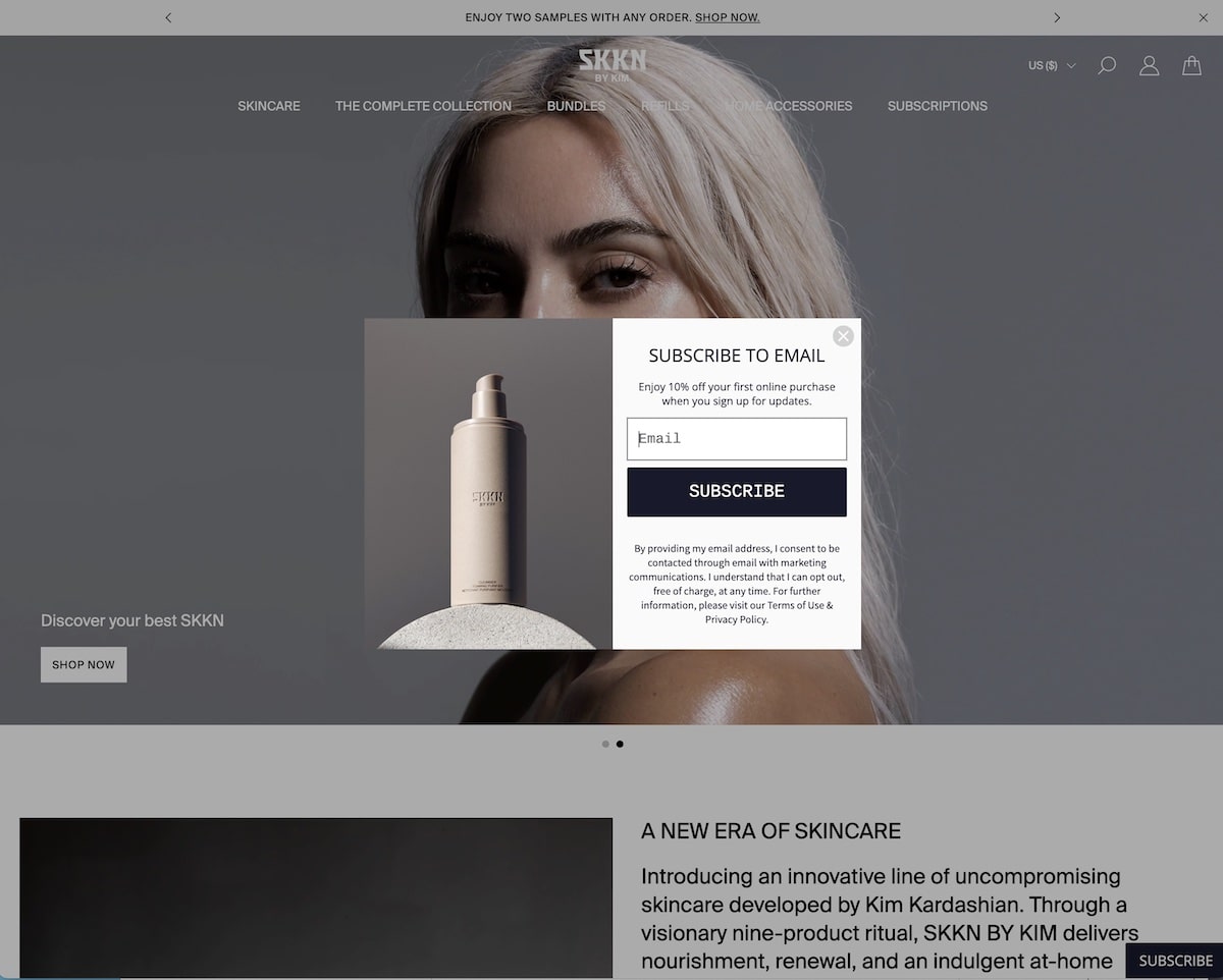 Munculan ditampilkan di situs web Kim Kardashian