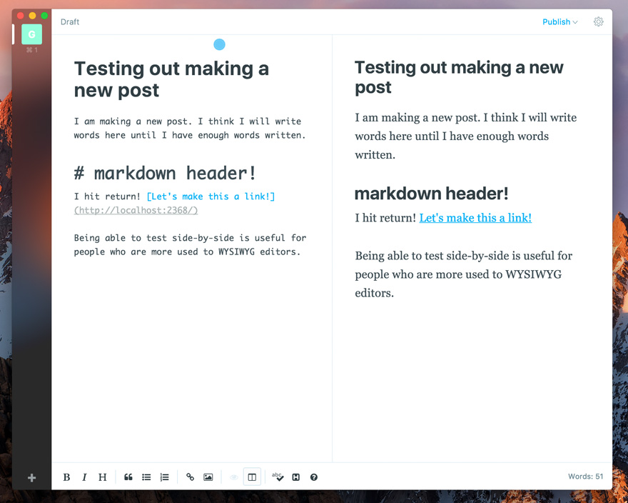 Podwójne okienko edycji Ghost 1.0
