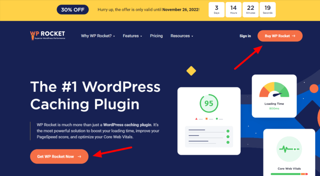 Page de l'offre du vendredi noir WP Rocket