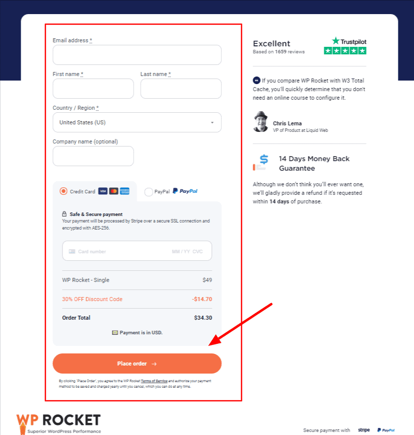 Détails de facturation WP Rocket