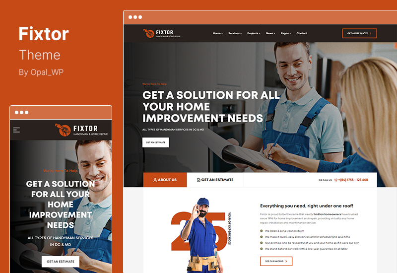 موضوع Fixtor - سمة WordPress لإصلاح المنزل بارع