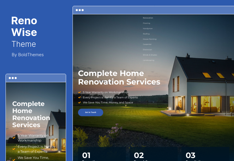 RenoWise Theme - ธีมการก่อสร้างและการสร้าง WordPress