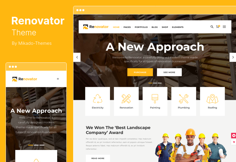 Renovator Theme - ผู้รับเหมาและธุรกิจปรับปรุง WordPress ธีม