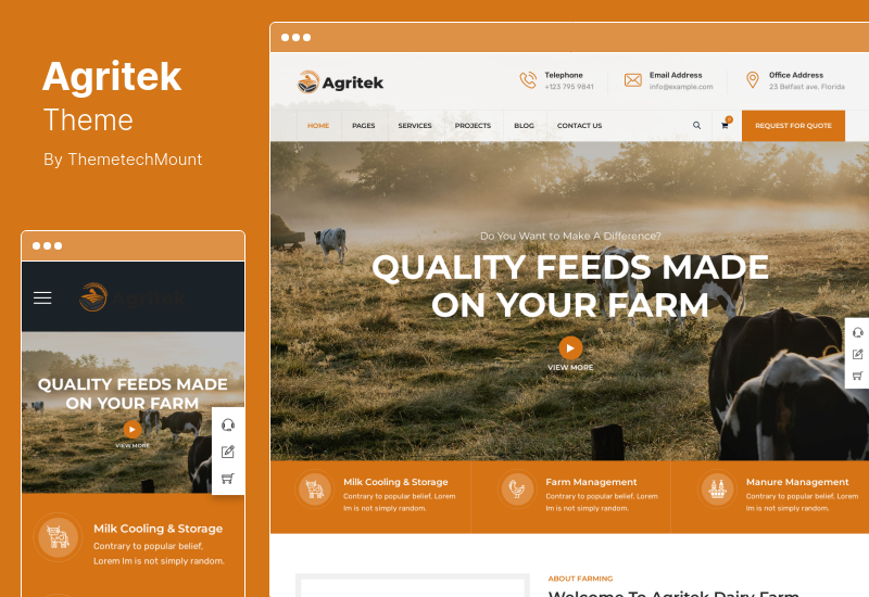 Agritek Theme - Тема WordPress для сельского хозяйства, молочной фермы и садоводства