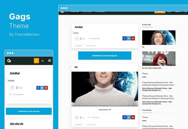 Thème Gags - Thème WordPress de partage d'images, de mèmes et de vidéos
