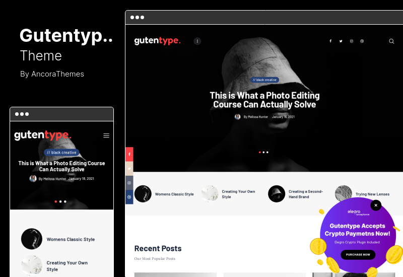 Thème Gutentype - Thème WordPress de blog personnel moderne créé avec Gutenberg