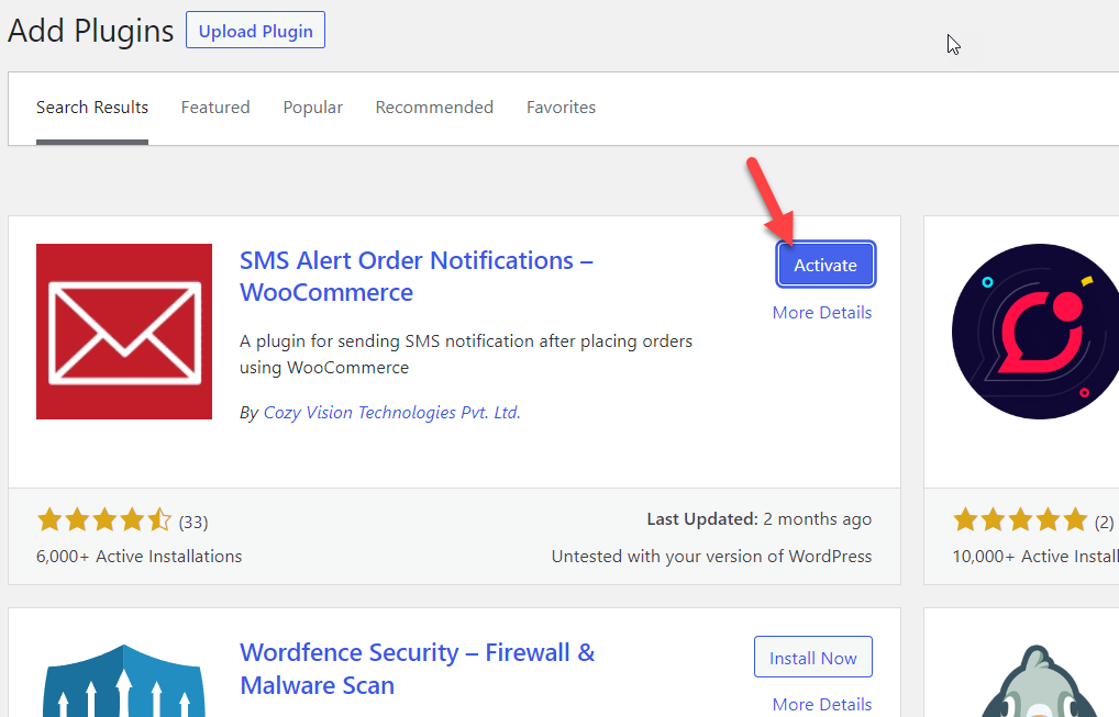 aktywacja wtyczki sms alert - wysyłaj powiadomienia SMS z WooCommerce