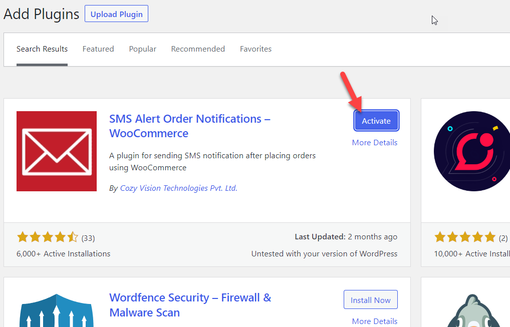activation du plugin d'alerte sms - envoyer des notifications par SMS depuis WooCommerce