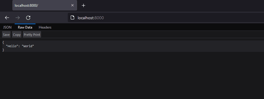 Une application FastAPI Hello World exécutée dans un navigateur Web.