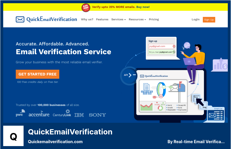 QuickEmailVerification - API di verifica e-mail in tempo reale e pulizia affidabile dell'elenco e-mail