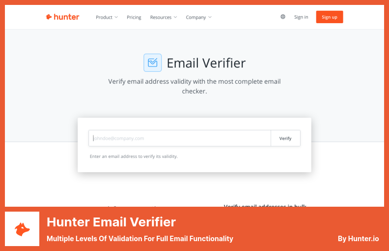 Hunter Email Verifier - Livelli multipli di convalida per funzionalità e-mail complete