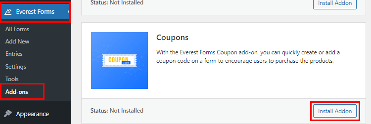 Campo de código de cupom em formulários do WordPress Instalar complemento de cupom