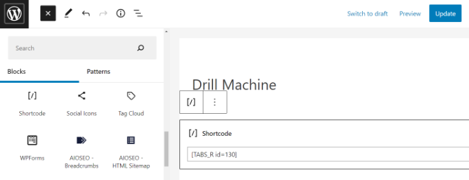 Dodaj blok shortcode