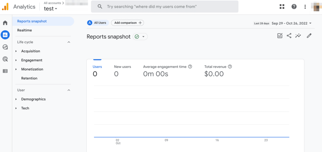 Google Analytics 报告快照。