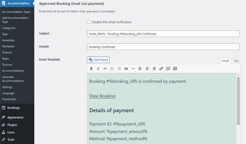 E-Mail-Bestätigung für die vom Administrator genehmigte Hotelbuchung