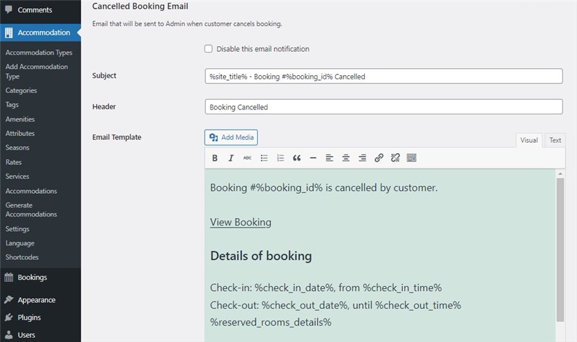 Der Administrator hat die Hotelbuchungs-E-Mail storniert
