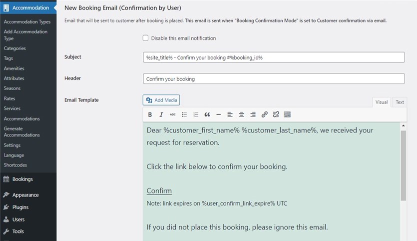 neue Buchungs-E-Mail-Bestätigung durch den Kunden